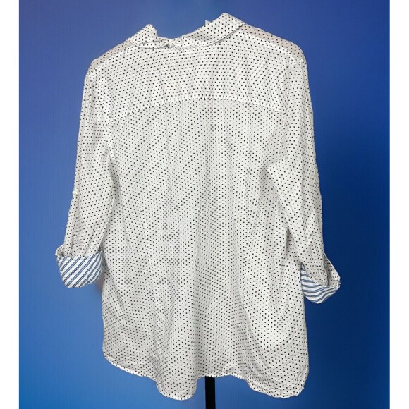 Van Heusen Top Button Up White Blue Polka Dot Shirt Contrast Flip Cuff‎ XXL 2XL - Picture 2 of 6